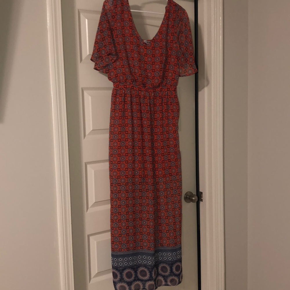 Orange Tone Print Maxi Dress